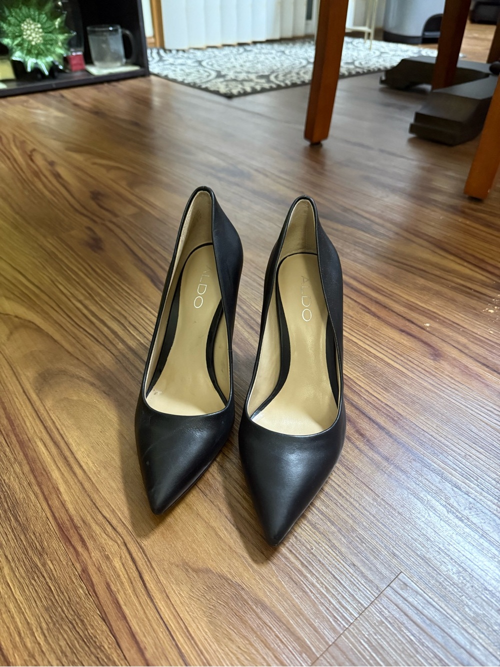 Aldo Black Pointed Toe Leather Heels